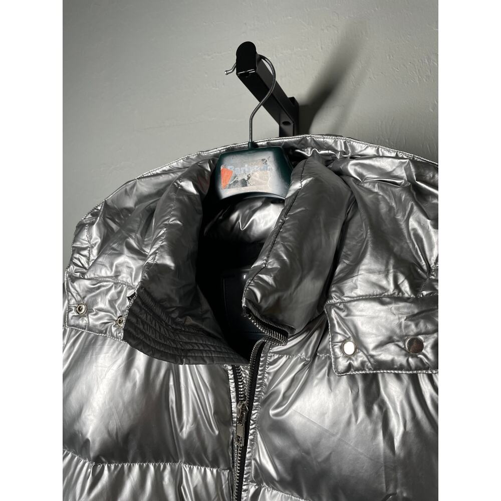 Lattelier Puffer Jacket Womens Medium Silver Shiny Down Filled Zip Winter Hood - Picture 3 of 11